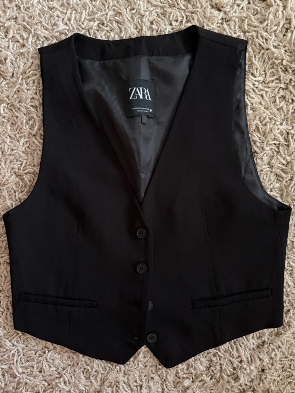 Zara Black Button Front Tailored Waistcoat Vest XS